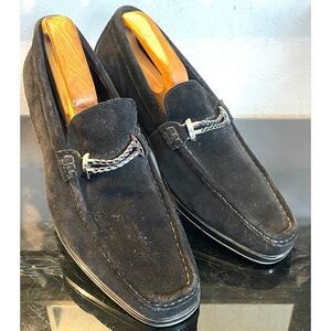 Stacy Adams Nesbit Black Leather Suede Almond Apron Pinch Toe Shoes Size 10.5 M